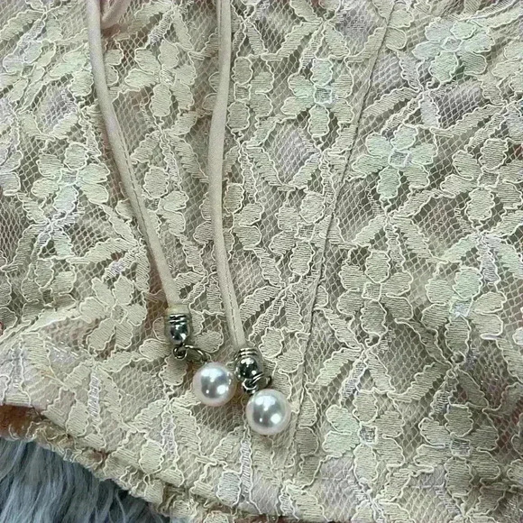 Forever 21 Cottagecore Sparkly Lace Puff Sleeve Cropped Blouse, S - Picture 4 of 9